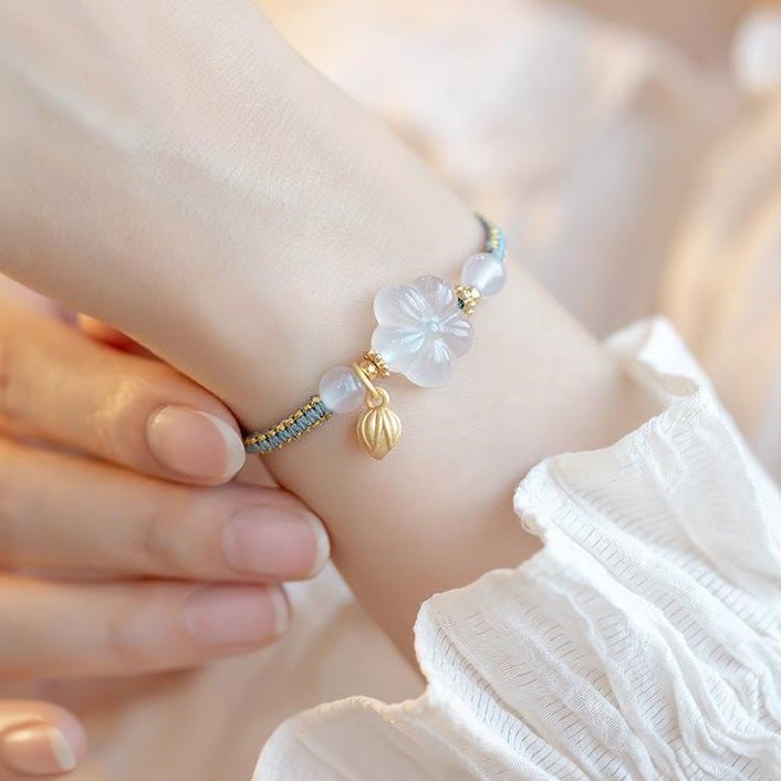 Wear FengShui Red Agate Jade Lotus Confidence Calm String Bracelet