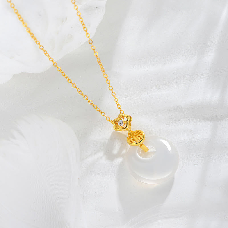 Wear FengShui 925 Sterling Silver White Agate Fu Character Happiness Luck Necklace Pendant