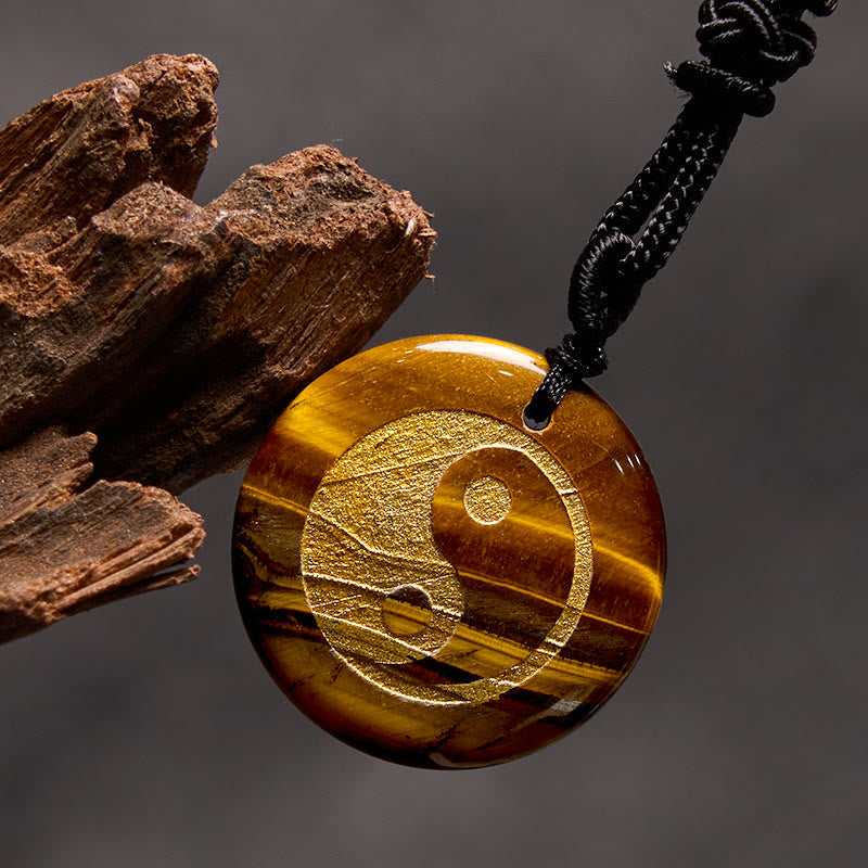 Wear FengShui Various Crystal Amethyst Tiger Eye Green Aventurine Yin Yang Spiritual Necklace Pendant