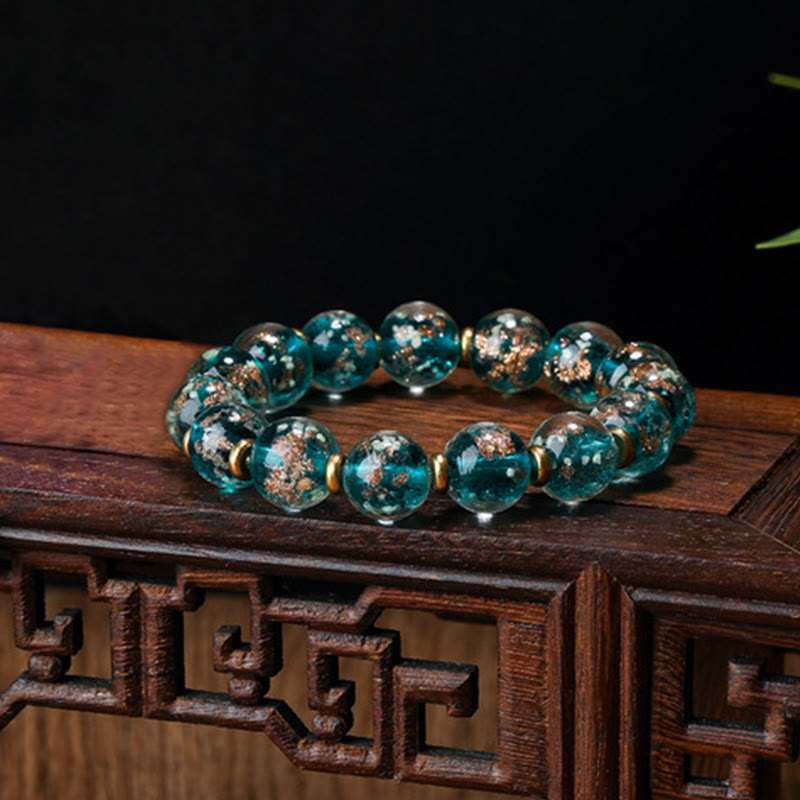 Wear FengShui Gold Swallowing Beast Family Charm Luminous Fluorescent Liuli Glass Bead Success Bracelet