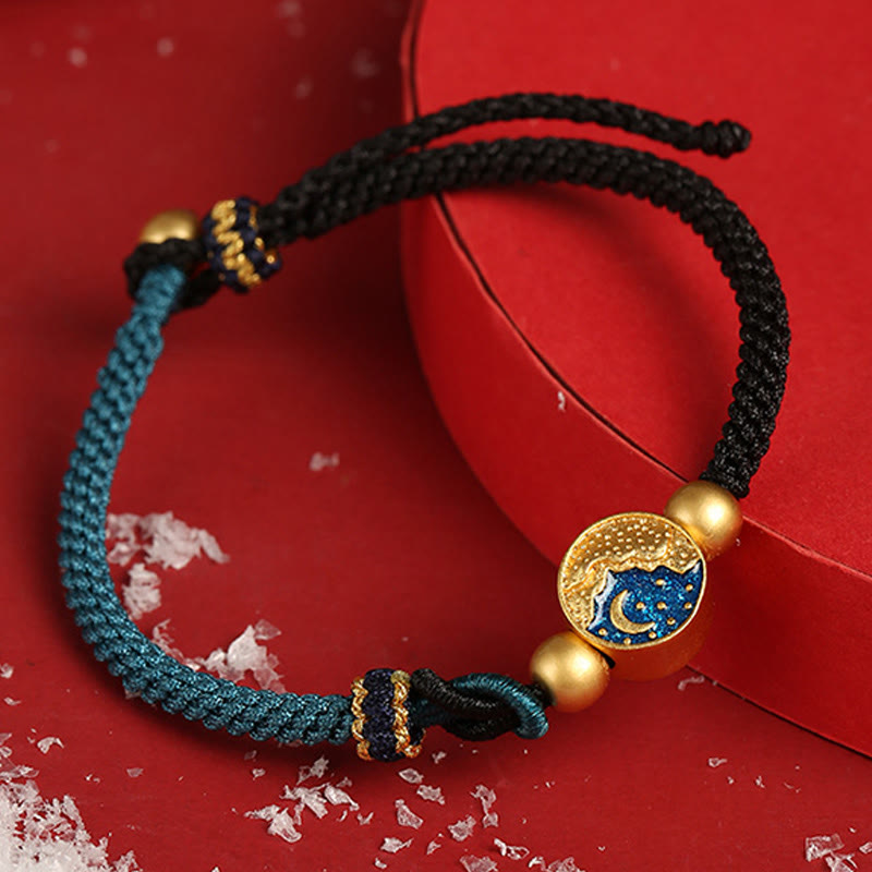 Wear FengShui Handmade Mountain and Sea Engraved Luck Two-Color String Couple Bracelet