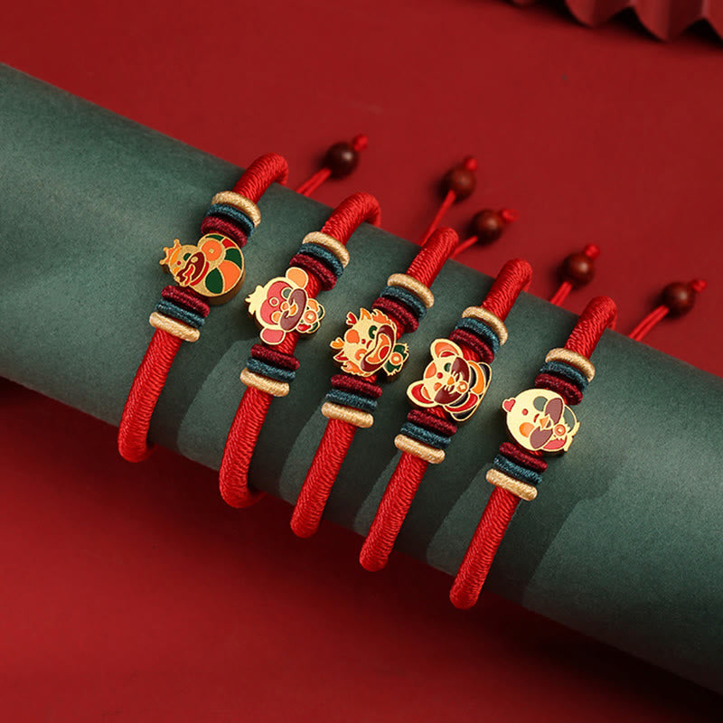 Wear FengShui Handmade 925 Sterling Silver Year of the Dragon Cute Chinese Zodiac Luck Braided Red Bracelet