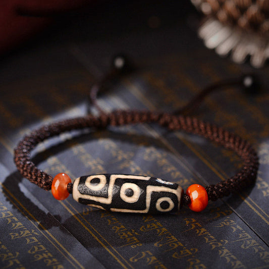 Wear FengShui Tibetan Nine-Eye Dzi Bead Prosperity String Bracelet