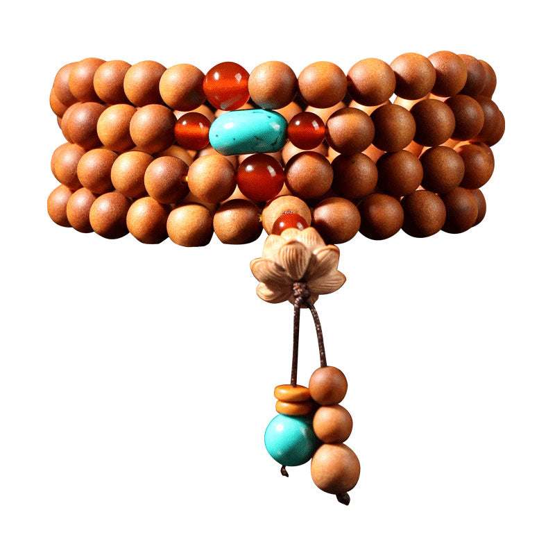 Wear FengShui Tibetan Sandalwood Lotus Enlightenment Charm Mala Bracelet