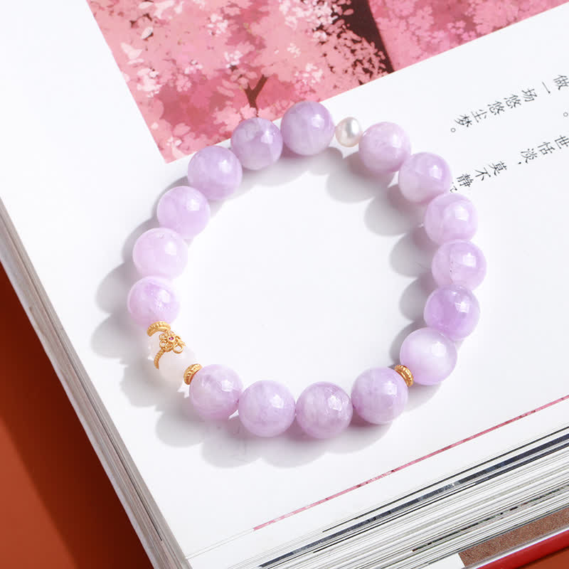 Wear FengShui Kunzite Hetian White Jade Gourd Love Spiritual Growth Bracelet