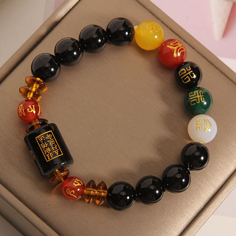 Wear FengShui Five Elements Black Onyx Red Agate Wisdom Wealth Bracelet