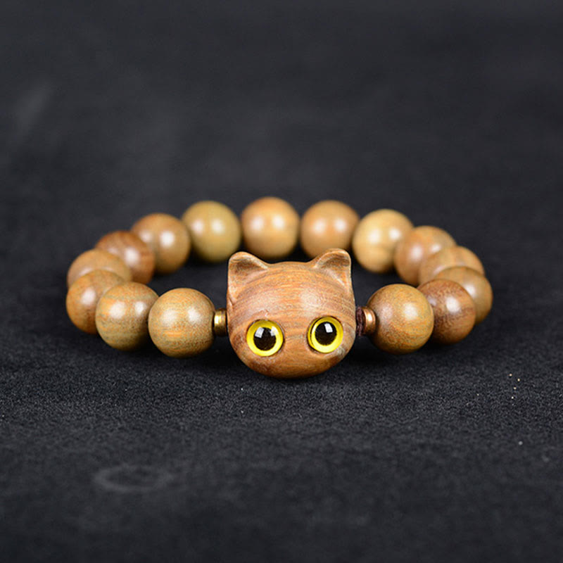 Wear FengShui Ebony Wood Green Sandalwood Red Sandalwood Lovely Cat Balance Bracelet