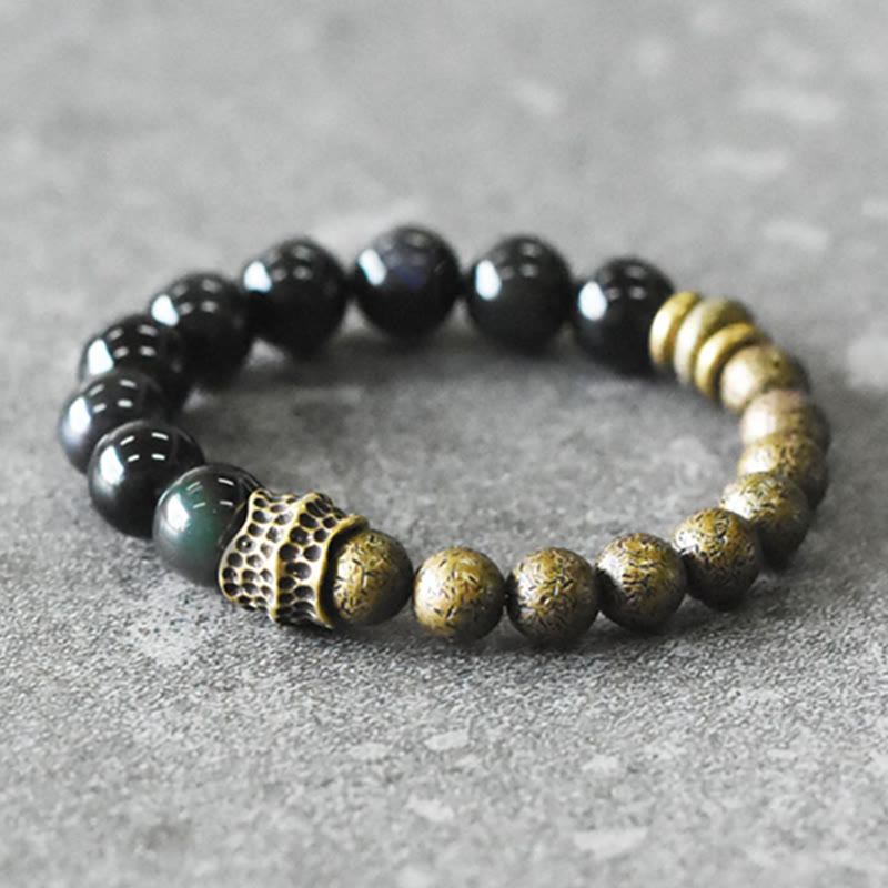 Wear FengShui Rainbow Obsidian Copper Bead Positive Transformation Bracelet