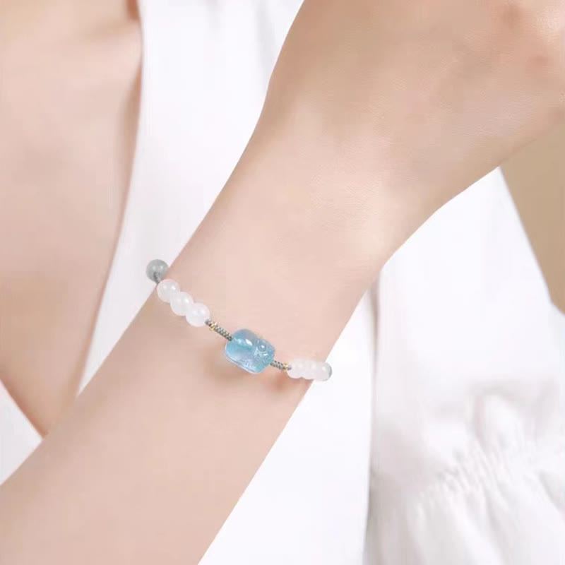 Wear FengShui Natural Aquamarine PiXiu Hetian White Jade Healing Bracelet