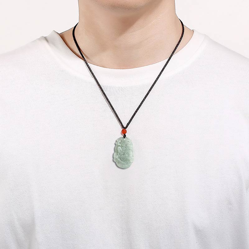Wear FengShui Natural Jade 12 Chinese Zodiac Sucess Pendant Necklace