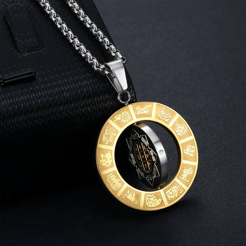 Wear FengShui Chinese Zodiac Nine Palaces Eight Diagrams Bagua Amulet Harmony Necklace Rotatable Pendant