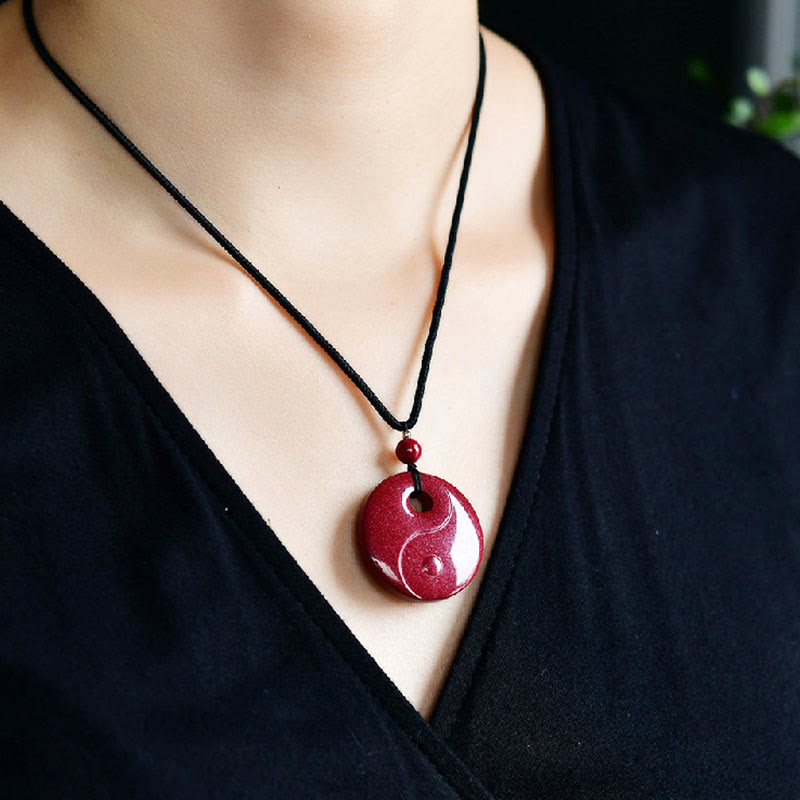 Wear FengShui Laughing Buddha Yin Yang Chinese Zodiac Gourd Natural Cinnabar Blessing Necklace Pendant