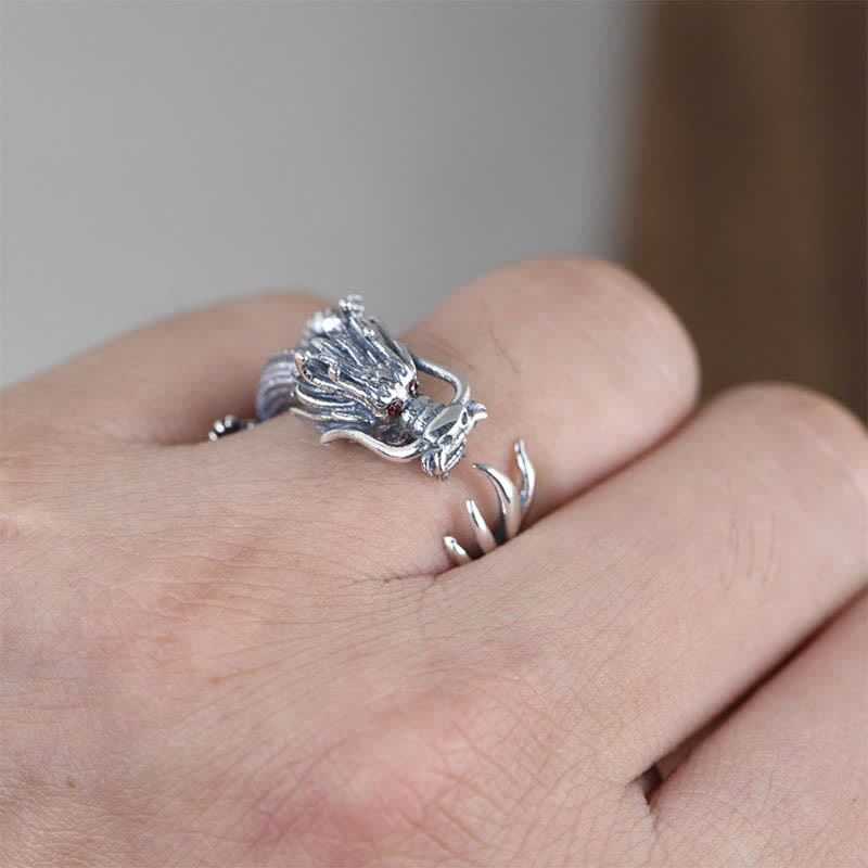 Wear FengShui 925 Sterling Silver Dragon Luck Protection Ring