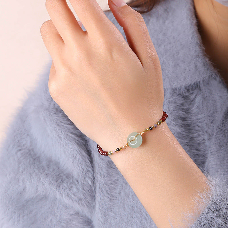 Wear FengShui Natural Garnet Peace Buckle Bead Calm Bracelet