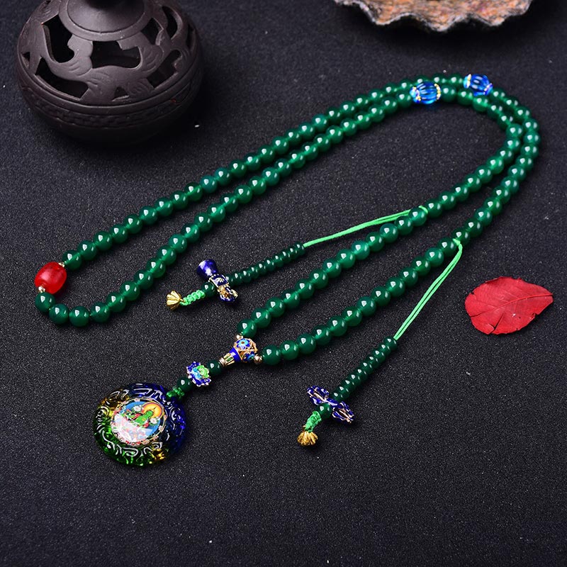 Wear FengShui 108 Mala Beads Natural Green Agate Bodhisattva Green Tara Manifestation Charm Bracelet