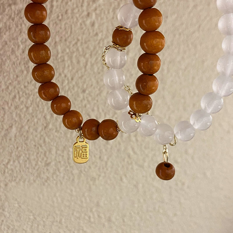 Wear FengShui Sandalwood Cat's Eye Fu Character Charm Protection Bracelet