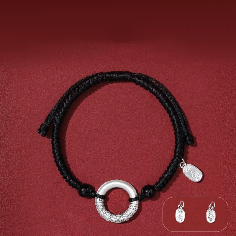 Wear FengShui 925 Sterling Silver Black Onyx Peace Buckle Fu Character Charm Bracelet