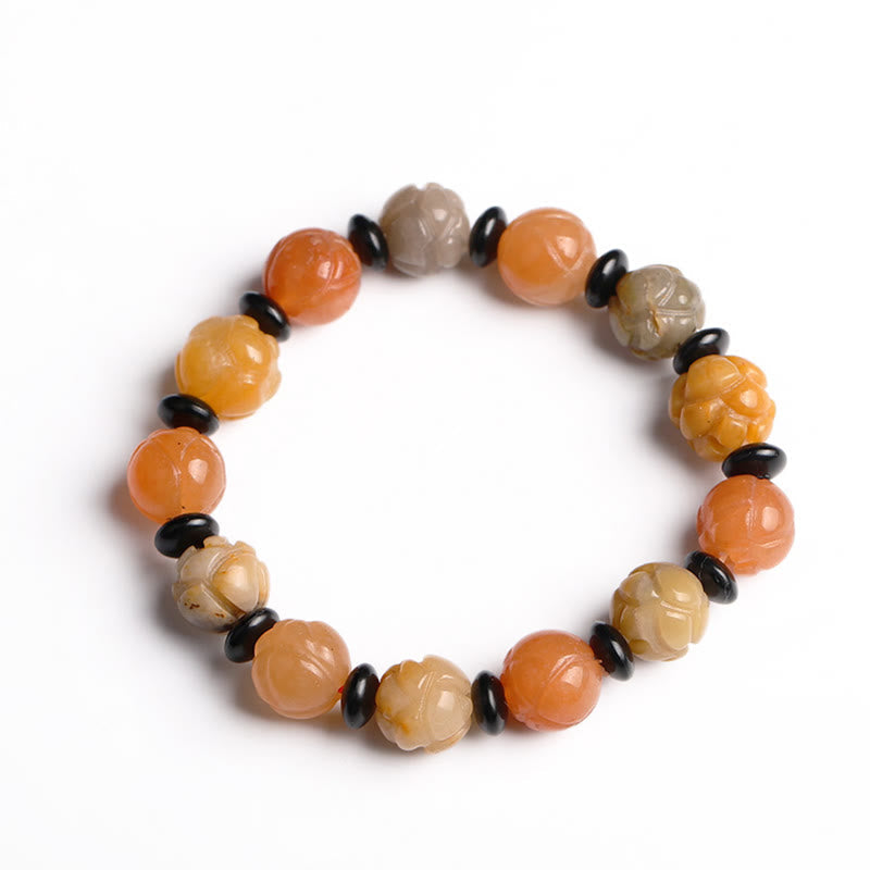 Wear FengShui Golden Silk Jade Lotus Wealth Luck Bracelet