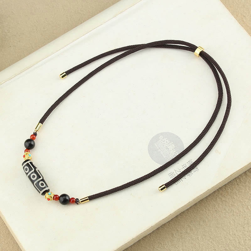 Wear FengShui Tibetan Nine-Eye Dzi Bead Protection Blessings String Necklace Pendant