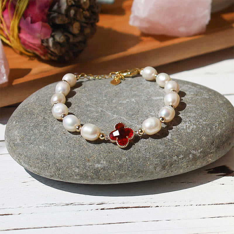 Wear FengShui Pearl Four Leaf Clover Wealth Chain Bracelet