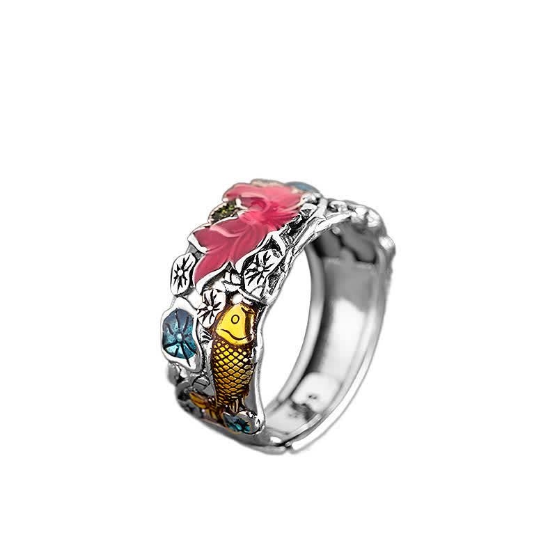 Wear FengShui 925 Sterling Silver Lotus Koi Fish Enlightenment Ring