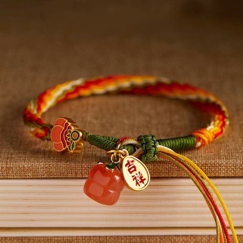 Wear FengShui Persimmon Red Agate Strength Reincarnation Knot Braid String Bracelet