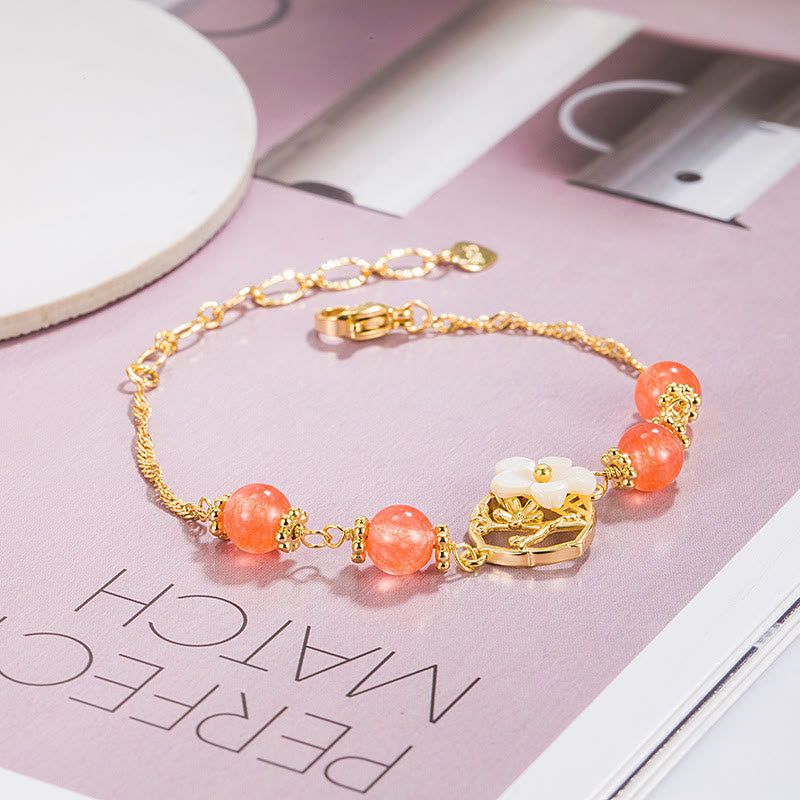 Wear FengShui Red Agate Tridacna Stone Flower Confidence Bracelet