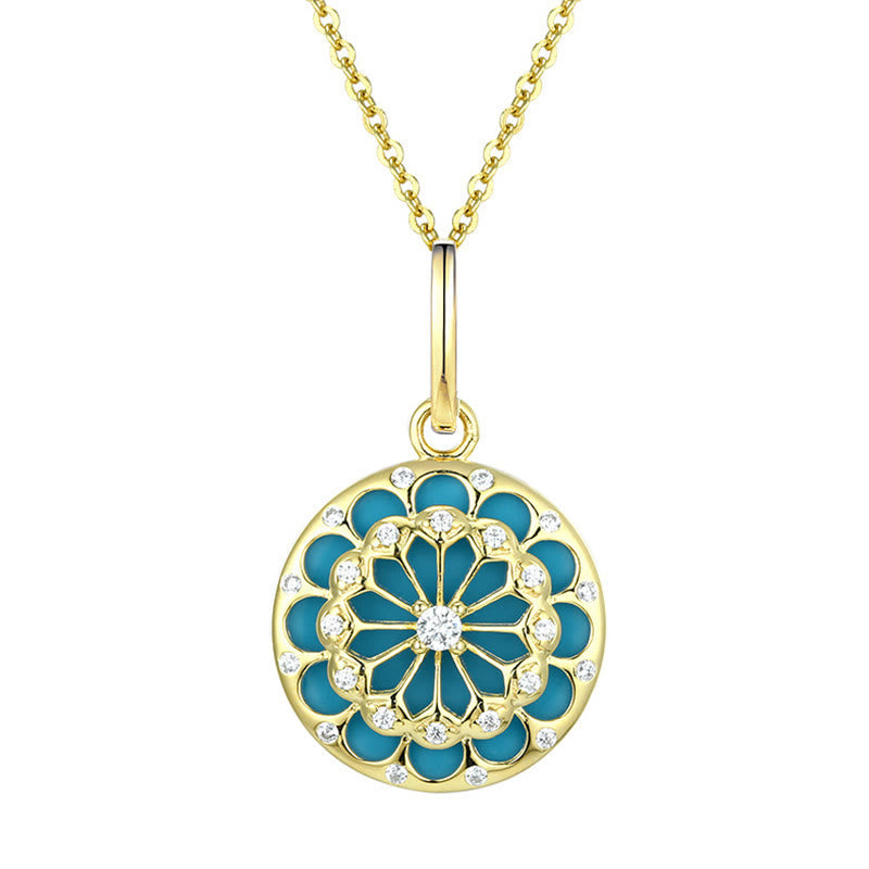 Wear FengShui 925 Sterling Silver Round Turquoise Zircon Protection Strength Necklace Pendant