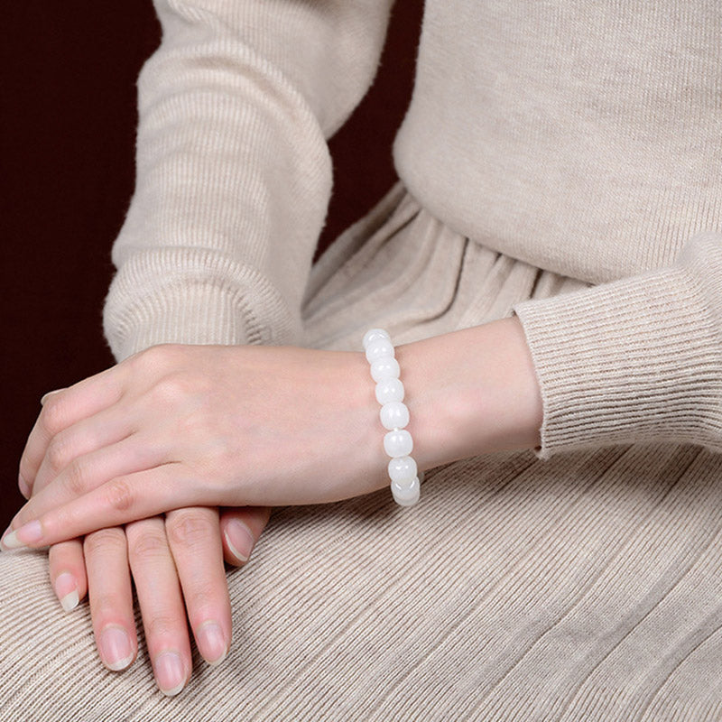 Wear FengShui Hetian White Jade Happiness Blessing Bracelet