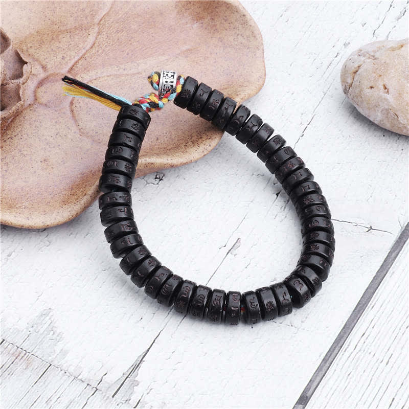 Wear FengShui Tibetan Coconut Shell Beads Engraved Om Mani Padme Hum Mantra Happiness Bracelet