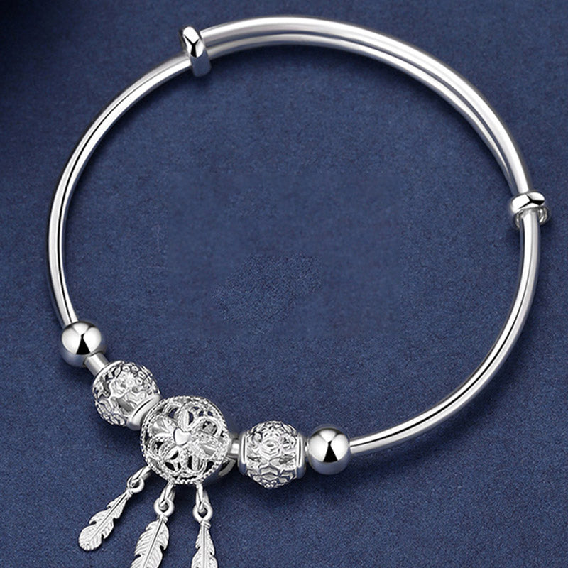 Wear FengShui Tibetan White Copper Blessing Dream Catcher Charm Bracelet