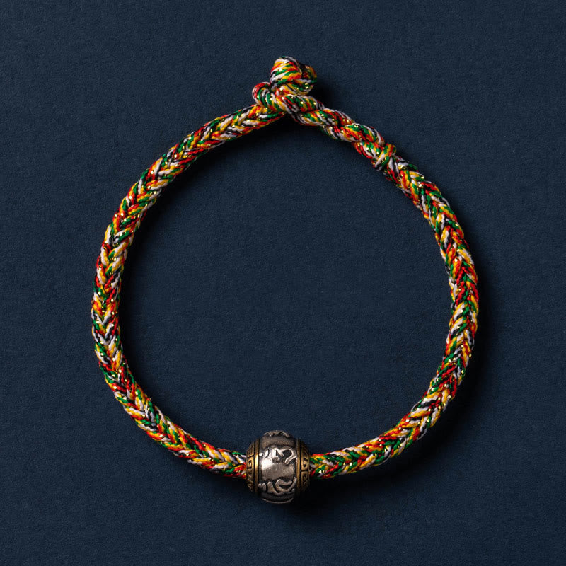 Wear FengShui 925 Sterling Silver Tibet Handmade Om Mani Padme Hum Luck Protection King Kong Knot Braided Bracelet