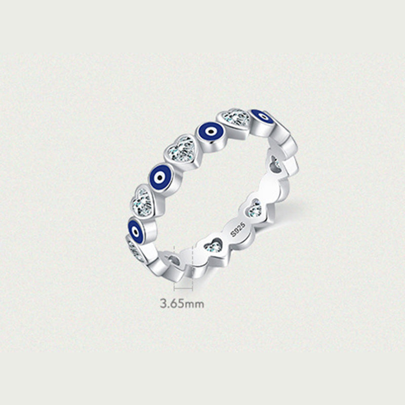 Wear FengShui 925 Sterling Silver Evil Eye Love Heart Zircon Blessing Ring