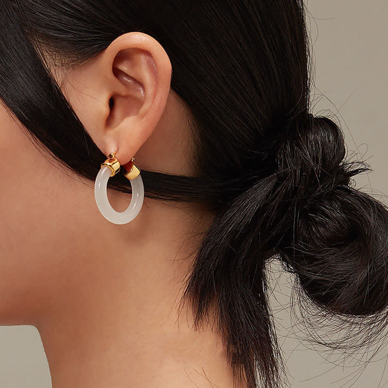 Wear FengShui Round Jade White Jade Prosperity Earrings