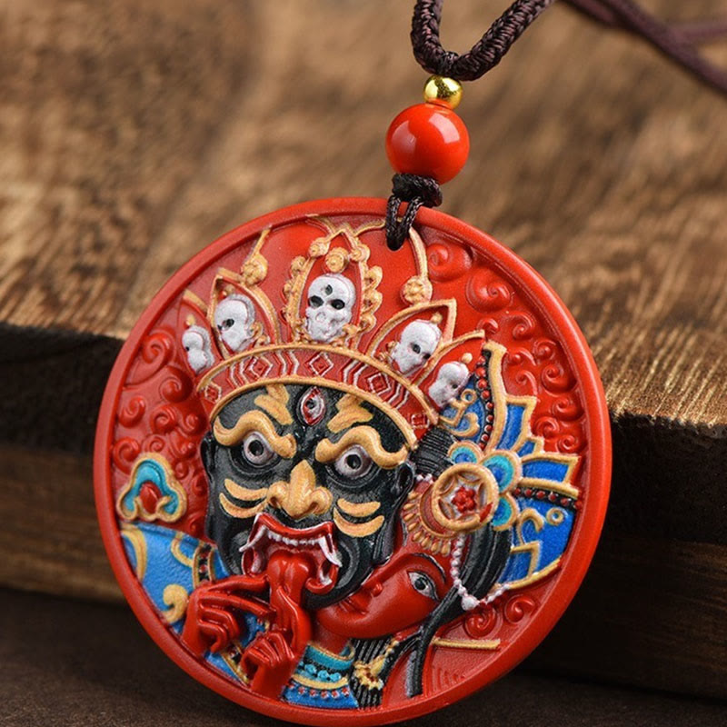 Wear FengShui Zakiram Goddess of Wealth Painted Cinnabar Blessing Necklace Pendant