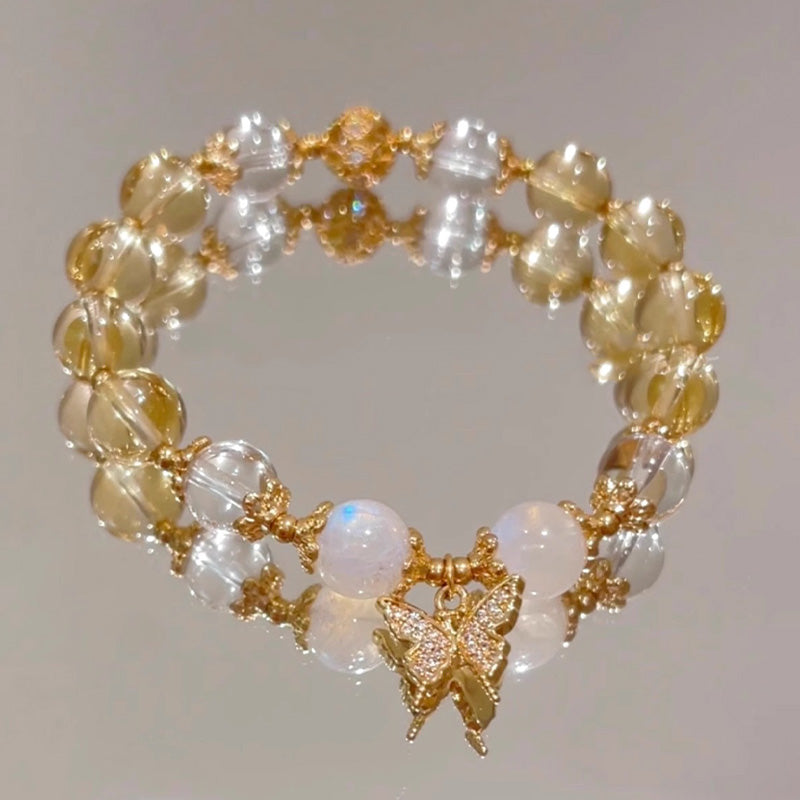 Wear FengShui Citrine Moonstone Butterfly Charm Prosperity Protection Bracelet