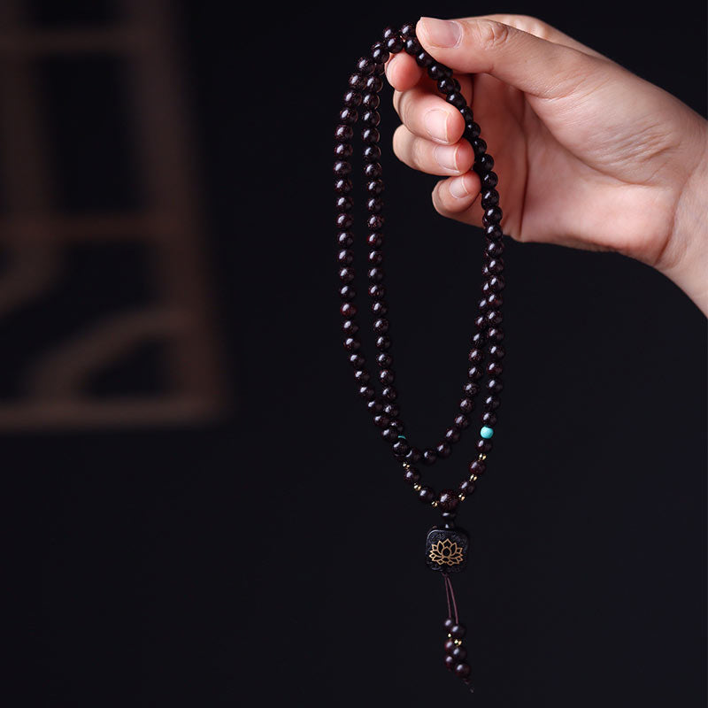 Wear FengShui 108 Mala Beads Tibetan Small Leaf Red Sandalwood Lotus Balance Bracelet