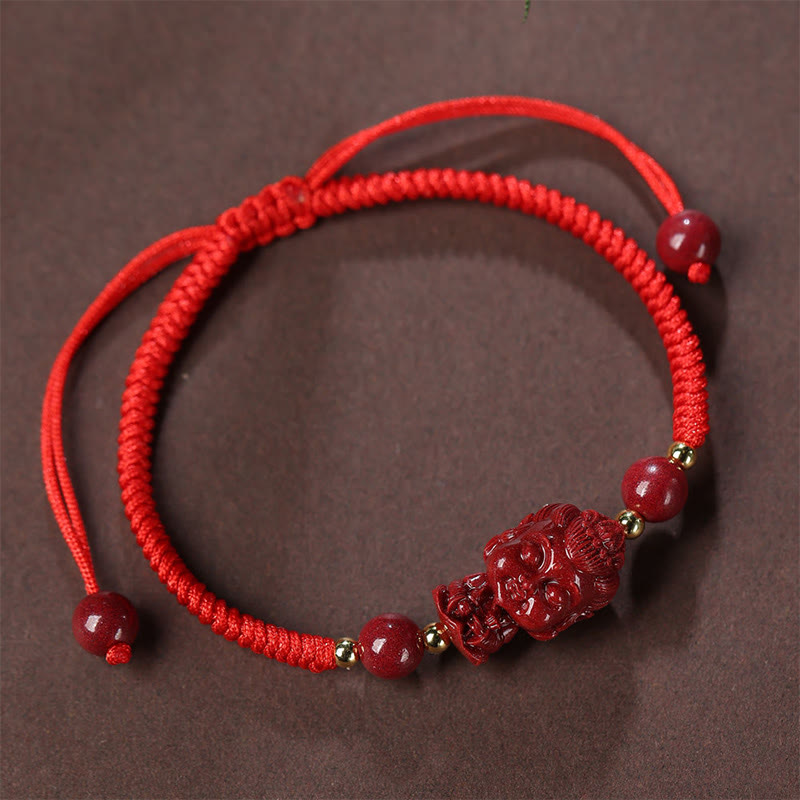 Wear FengShui Chinese Zodiac Natal Buddha Cinnabar Amulet Blessing String Bracelet