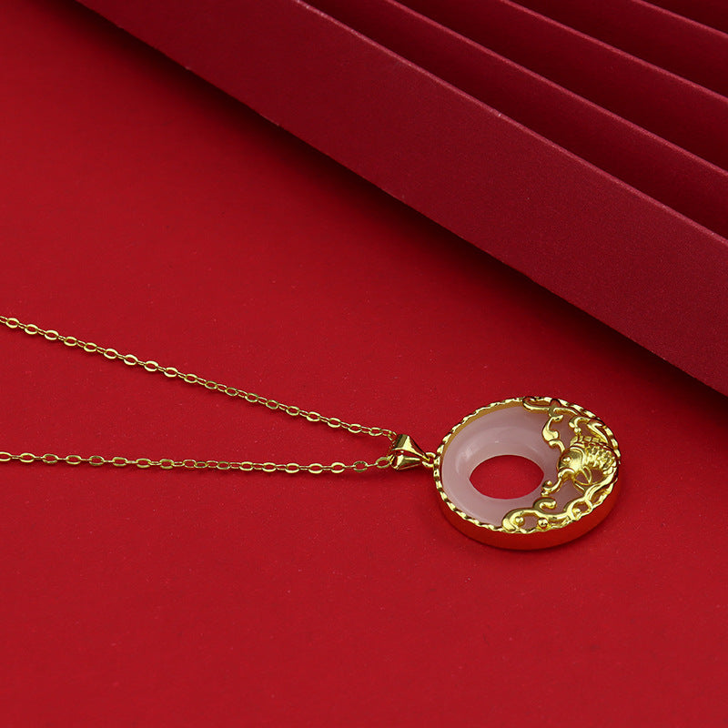 Wear FengShui White Jade Koi Fish Titanium Steel Prosperity Necklace Pendant