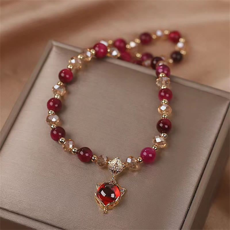 Wear FengShui Red Tiger Eye Fox Protection Double Wrap Bracelet