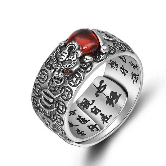Wear FengShui Genstone PiXiu Feng Shui Frog Vajra Dorje Heart Sutra Wealth Adjustable Ring