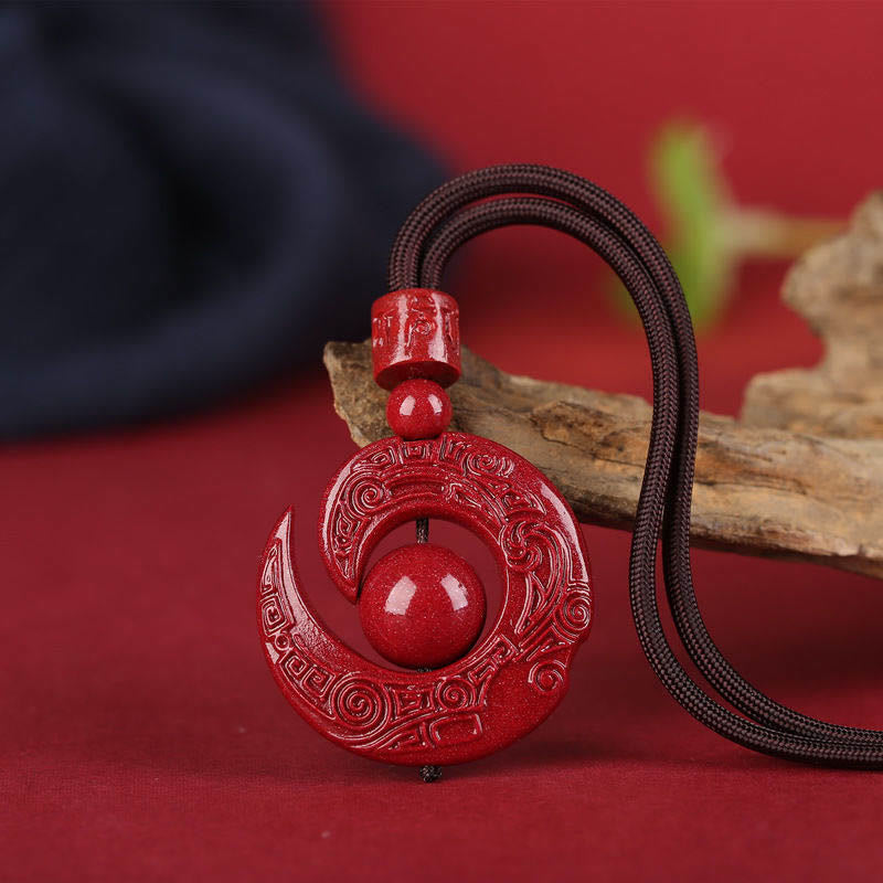 Wear FengShui One's Luck Improves Design Patern Natural Cinnabar Concentration Necklace Pendant