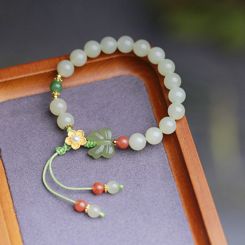 Wear FengShui 925 Sterling Silver Jade Luck Flower Butterfly Bracelet