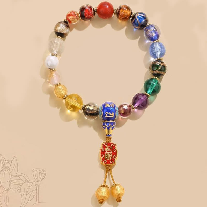Wear FengShui Tibetan Colorful Incense Ash Liuli Glass Bead Om Mani Padme Hum Dorje Vajra 18 Beads Wrist Mala