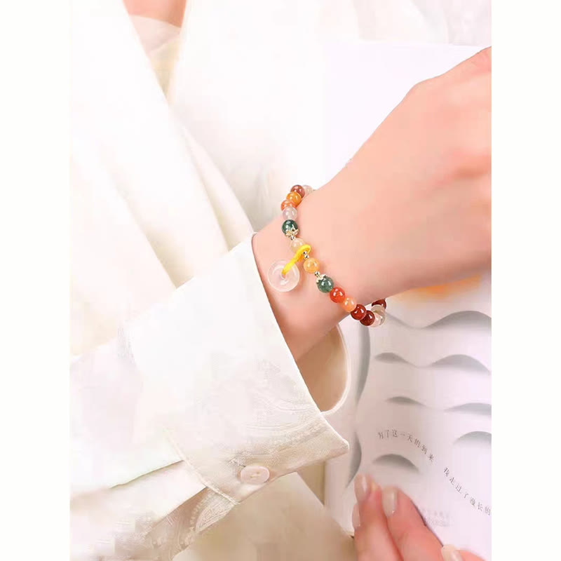 Wear FengShui 14K Gold Plated Colorful Golden Silk Jade Peace Buckle Wealth Bracelet