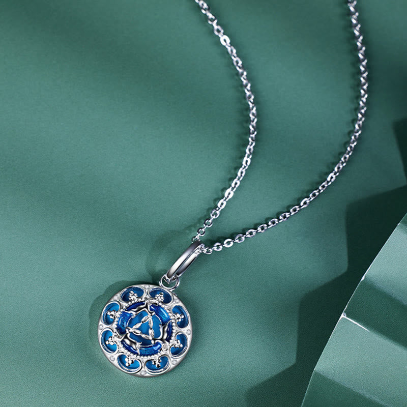 Wear FengShui 925 Sterling Silver Round Turquoise Three Rabbits Balance Necklace Pendant
