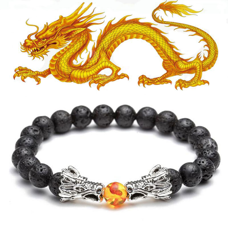 Wear FengShui White Turquoise Lava Rock Dragon Blessing Beaded Bracelet