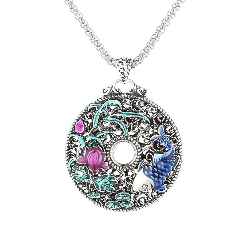 Wear FengShui Koi Fish Lotus Peace Buckle Fu Character Wealth Luck Necklace Pendant