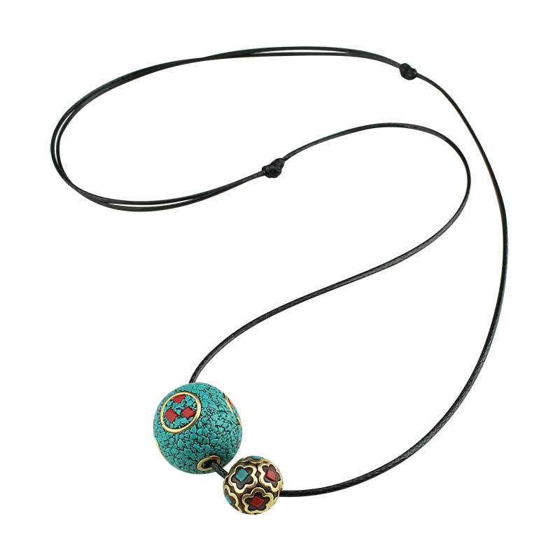 Wear FengShui Tibetan Turquoise Double Bead Protection Strength Necklace Pendant