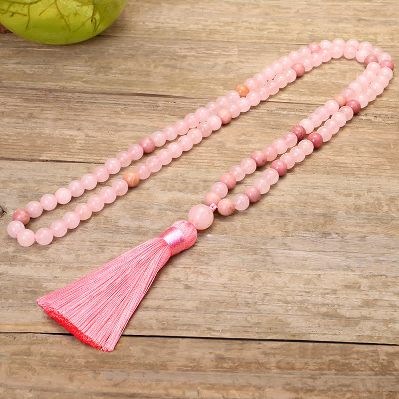 Wear FengShui 108 Mala Beads Pink Crystal Love Tassel Bracelet